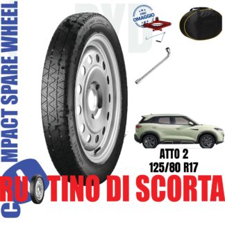 Ruotino di scorta Byd Atto 2 5 Fori Ruota 125/80 R17 Da Anno 2025 Fino ad Anno Oggi Con Kit Accessori Cric Crick Chiave e Sacca