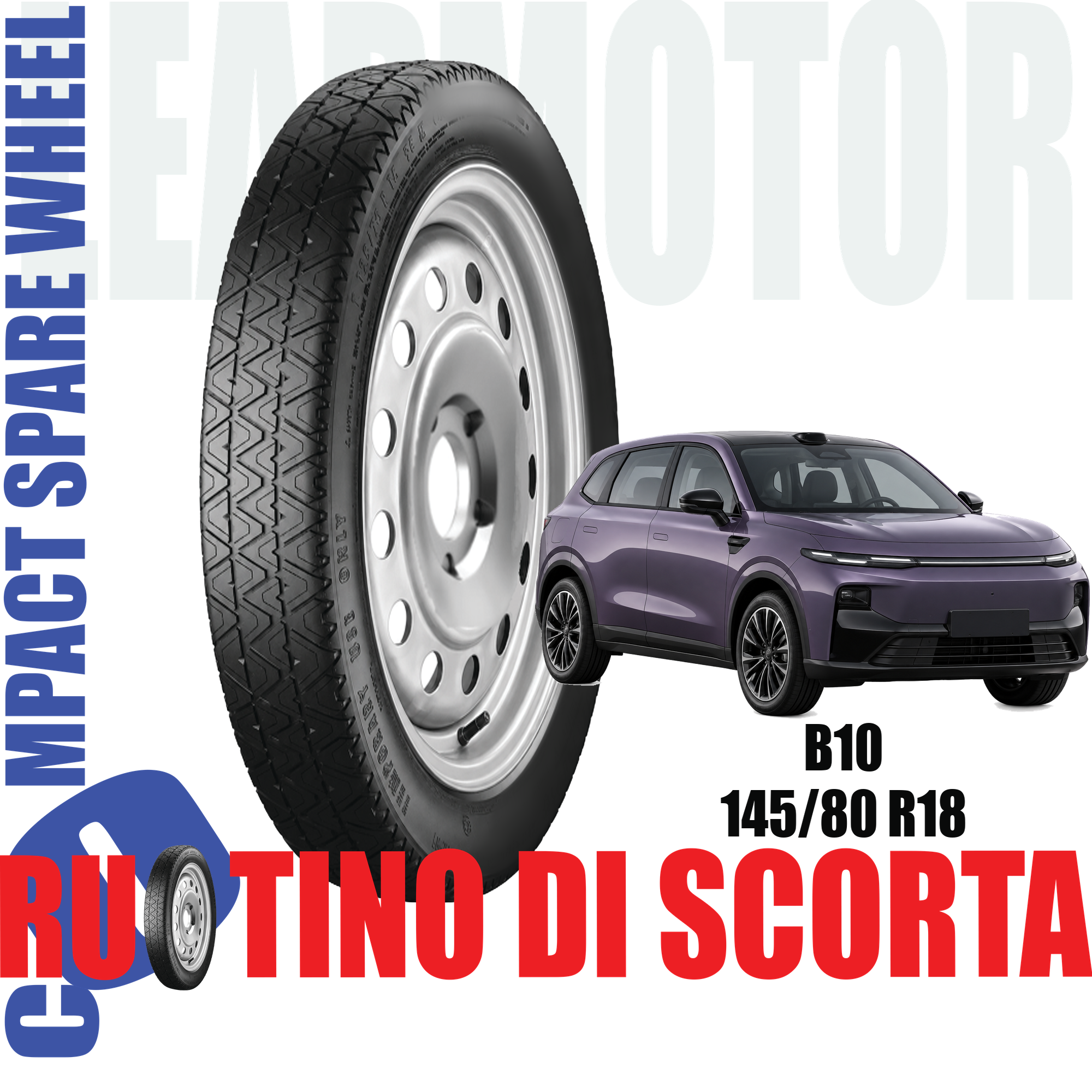 Ruotino di scorta Leapmotor B10 5 Fori Ruota 145/80 R18 Da Anno 2025 Fino ad Anno 2026 1 Ruotino di scorta Leapmotor B10 5 Fori Ruota 145/80 R18 Da Anno 2025 Fino ad Anno 2026