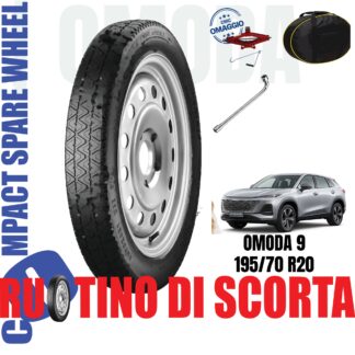 Ruotino di scorta Omoda 9 5 Fori Ruota 195/70 R20 Da Anno 2025 Fino ad Anno Oggi Con Kit Accessori Cric Crick Chiave e Sacca