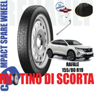 Ruotino di scorta Renault Rafale 5 Fori Ruota 155/80 R19 Da Anno 2024 Fino ad Anno Oggi Con Kit Accessori Cric Crick Chiave e Sacca