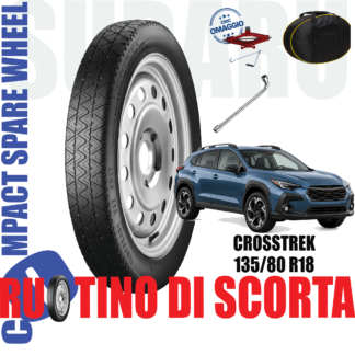 Ruotino di scorta Subaru Crosstrek 5 Fori Ruota 135/80 R18 Da Anno 2023 Fino ad Anno 2026 Con Kit Accessori Cric Chiave e Sacca