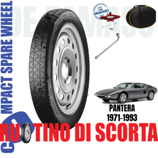 Ruotino di scorta De Tomaso Pantera 5 Fori Ruota 165/70 R15 Con Kit Accessori Cric Crick Chiave e Sacca Da Anno 1971 Fino ad Anno 1993