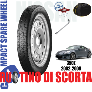 Ruotino di scorta Nissan 350Z ( Z33 ) 5 Fori Ruota 125/80 R18 Con Kit Accessori Cric Crick Chiave e Sacca Da Anno 2002 Fino ad Anno 2009